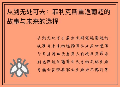 从到无处可去：菲利克斯重返葡超的故事与未来的选择